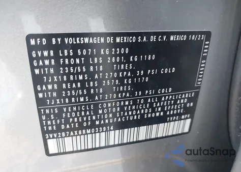 2024 Volkswagen Tiguan 2.0T Se/2.0T Wolfsburg Edition from USA, damaged, VIN 3VV2B7AX8RM033914